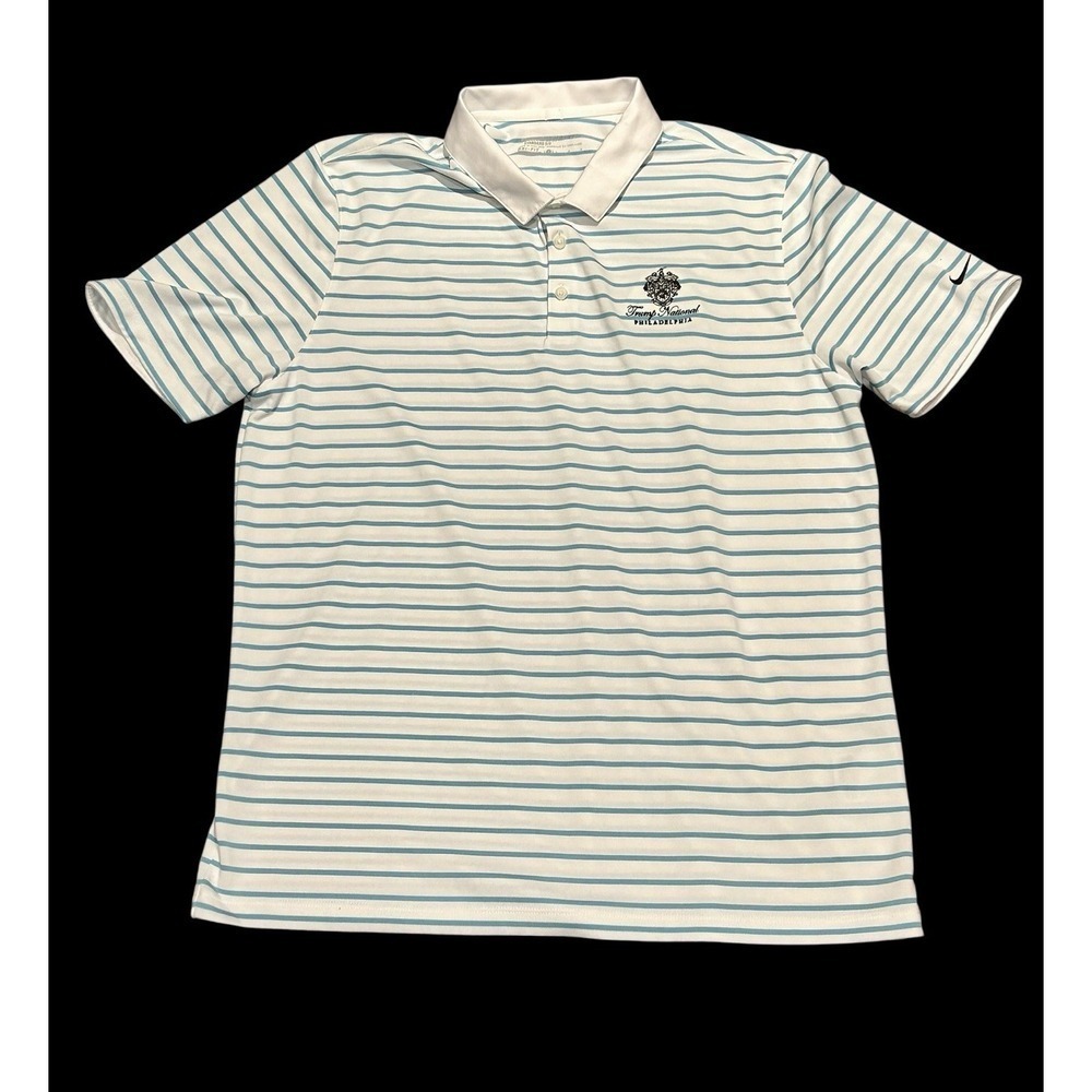 Nike Trump National Philadelphia Golf Polo Striped Dri Fit Short Sleeve Mens L